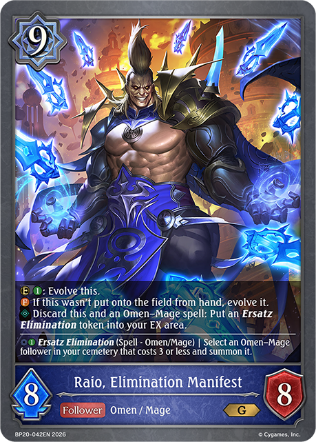 Raio, Elimination Manifest