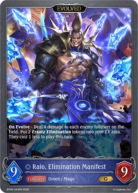 Raio, Elimination Manifest