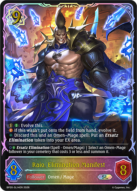 Raio, Elimination Manifest